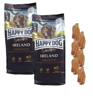 2x12,5kg Happy Dog IRLAND Hundefutter + 6 Kaninchenohren für Hunde