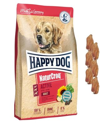 15kg Happy Dog Naturcroq Adult Active Hundefutter + 6 x Kaninchenohren