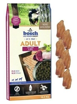 15kg Bosch Adult Lamm & Reis Hundefutter 6 x Kaninchenohren TOP PREIS