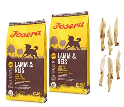 2x12,5kg Josera Daily Lamm & Reis Adult Hundefutter + 6 x Kaninchenohren