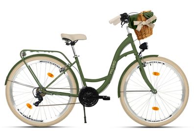 Milord Komfort Fahrrad Vintage Mit Weidenkorb Damenfahrrad, 28 Zoll, 21-Gang Shimano