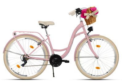 Milord Komfort Fahrrad Vintage Mit Weidenkorb Jugendrad, 24 Zoll, 21-Gang Shimano