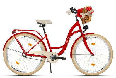 MILORD Citybike Weidenkorb Damenfahrrad Stadtrad Vintage Fahrrad, 28 Zoll, 3-Gänge