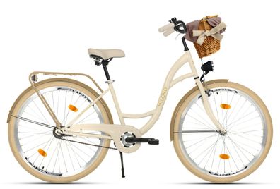 MILORD Citybike Weidenkorb Damenfahrrad Stadtrad Vintage Fahrrad, 26 Zoll, 1-Gang