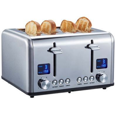Steinborg 4 Scheiben Edelstahl Toaster | Brötchenaufsatz | 2x digitale Displays ...