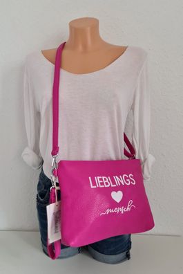 Umhängetasche Cross Body Bag "Lieblingsmensch" Kunstleder einfarbiger Gurt Pink