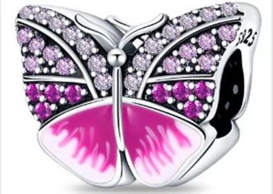 Charms Anhänger kompatibel für Pandora 925 Sterling Silber Schmetterling rosa