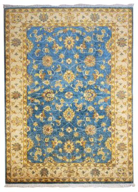 Teppich Orient Ziegler Chobi 150x200 cm 100% Wolle Handgeknüpft beige blau