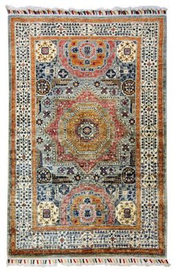 Teppich Orient Afghan Ziegler Mamluk 100x150 cm 100% Wolle Handgeknüpft grau