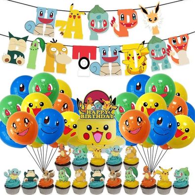 Pokemon Partydeko set Luftballons Tortendeko Geburtstag Girlande Kinder manga