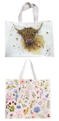 1 Einkaufstasche Hochlandrind o. Blumen, Einkaufstaschen Geschenkidee Tiere Tasche