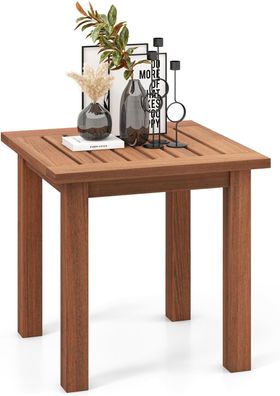 Beistelltisch aus Massivholz, wetterfester Gartentisch mit gelatteter Tischplatte
