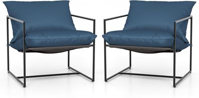Sling Accent Chairs 2er Set, Loungesessel mit Sitz- und Rückenkissen, Sessel, Navy