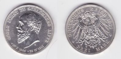 3 Mark Silber Münze Schaumburg Lippe Georg auf den Tod 1846 - 1911 Stgl (135203)