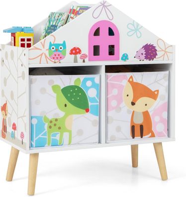 Kinderregal, Bücherregal Kinder mit 2 Aufbewahrungsboxen, Spielzeugtruhe Holz