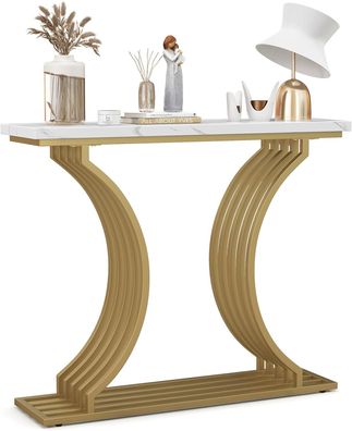 Konsolentisch Gold, Eingangstisch marmor optick mit weißer Tischplatte, Flurtisch