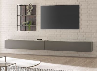 Wohnwand Wohnzimmer Schrankwand grau Eiche Möbel Set mit XXL TV Lowboard Piano