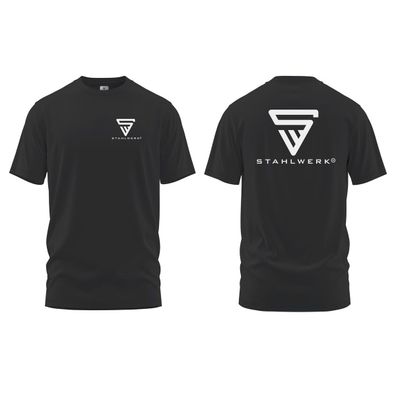 Stahlwerk T-Shirt Schwarz Größe L Kurzarm-Hemd mit Logo-Print 100% Baumwolle
