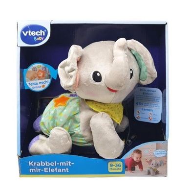 VTech Baby Krabbel-mit-mir-Elefant Interaktives Plüschtier, das alleine krabbelt