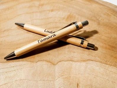 Edler personalisierter Kugelschreiber Stift aus Bambus mit Wunschgravur Geschenk