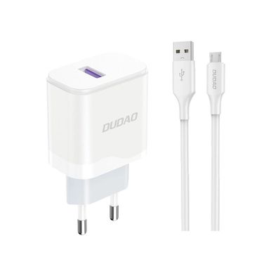 Dudao A20EU Wandladegerät – Weiß - 1m Ladekabel - 18W Ladegerät-Set USB-A zu Micro...