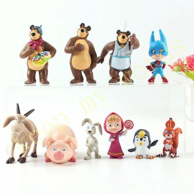 10 Stück 4-8cm Cartoon Mascha und der Bär Neu PVCFigur Kinderspielzeug Geschenk