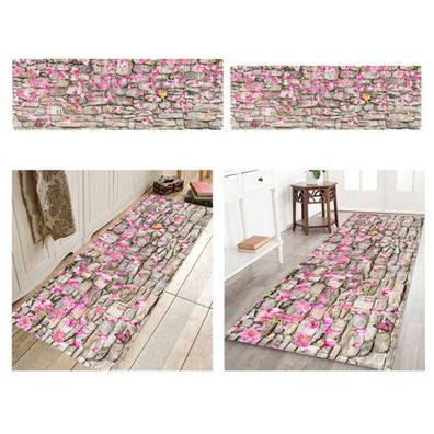 3D Bodenmatte Rosa Blumen Muster Schmutzfangmatte Wohnzimmerteppich
