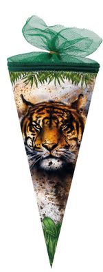 Nestler Schultüte 22cm rund Tüllverschluss mit Textilborte "Tiger"