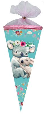 Nestler Schultüte 22cm rund Tüllverschluss mit Textilborte "Koalafamilie"