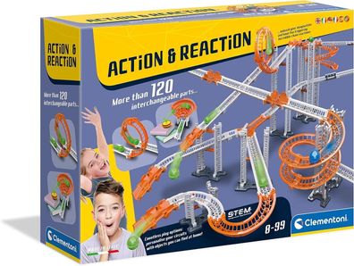 Clementoni 97856 Galileo BUILD – Action & Reaction Mega Set, Kugelbahn zum bauen