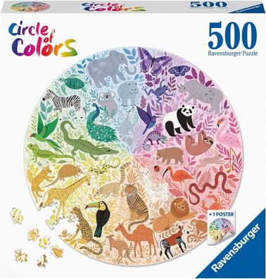 Ravensburger Puzzle 17172 Circle of Colors -Animals 500 Teile, rundes Puzzle