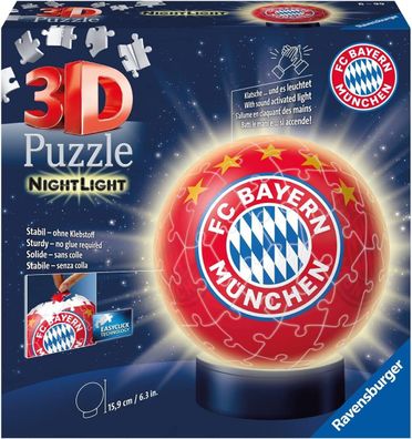 Ravensburger 3D Puzzle 12177, Nachtlicht Puzzle-Ball FC Bayern München, 74 Teile