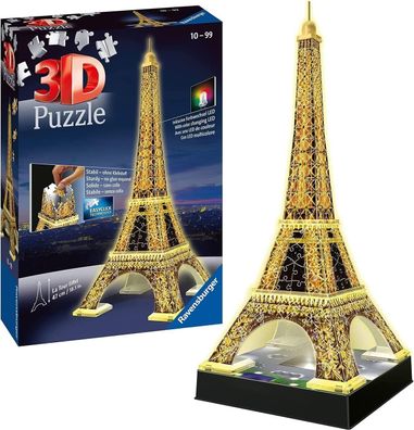 Ravensburger 3D Puzzle Eiffelturm in Paris bei Nacht 12579 - leuchtet im Dunkeln