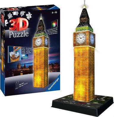 Ravensburger 3D Puzzle Big Ben bei Nacht 12588 - Das berühmte Bauwerk, Deko
