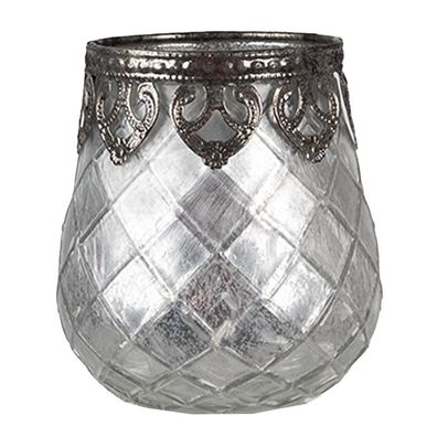 Clayre & Eef Teelichthalter Ø 9x11 cm Silberfarbig Glas (Gr. Ø 9x11 cm)