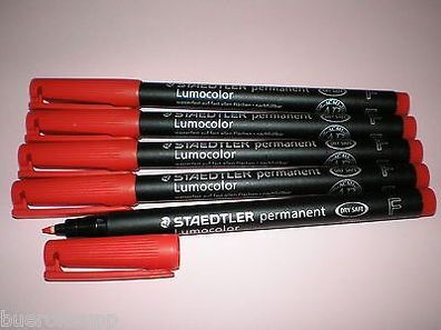 5 x Staedtler Folienstift Lumocolor F permanent 318-2 rot OHP Pen Marker NEU