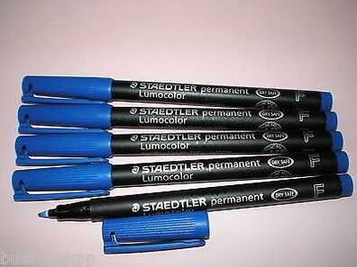 5 x Staedtler Folienstift Lumocolor F permanent 318-3 blau OHP Pen Marker