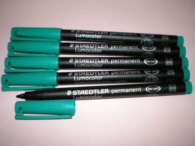 5 x Staedtler Folienstift Lumocolor M permanent 317-5 grün OHP Pen Marker