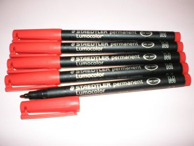 5 x Staedtler Folienstift Lumocolor M permanent 317-2 rot OHP Pen Marker