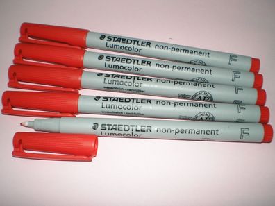 5x Staedtler Folienstift Lumocolor F non-permanent 316-2 rot OHP Pen Marker