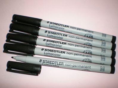 5x Staedtler Folienstift Lumocolor M non-permanent 315-9 schwarz OHP Pen Marker