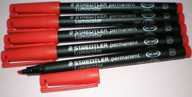 5 x Staedtler Folienstift Lumocolor B permanent 314-2 rot OHP Pen Marker