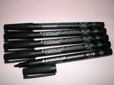 5 x Staedtler Folienstift Lumocolor B permanent 314-9 schwarz OHP Pen Marker