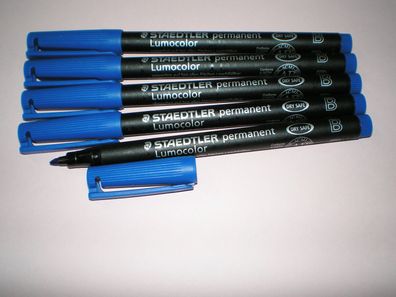5 x Staedtler Folienstift Lumocolor B permanent 314-3 blau OHP Pen Marker