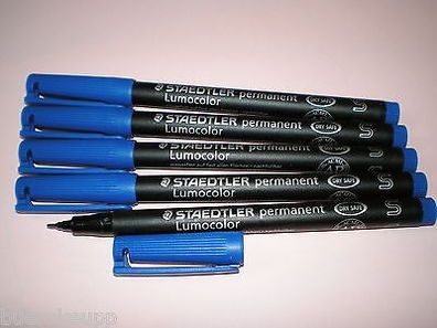 5 x Staedtler Folienstift Lumocolor S permanent 313-3 blau OHP Pen Marker