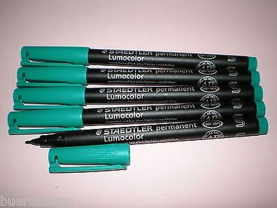 5 x Staedtler Folienstift Lumocolor S permanent 313-5 grün OHP Pen Marker