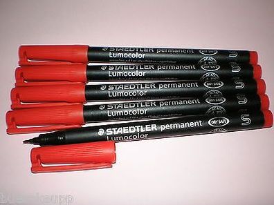 5 x Staedtler Folienstift Lumocolor S permanent 313-2 rot OHP Pen Marker