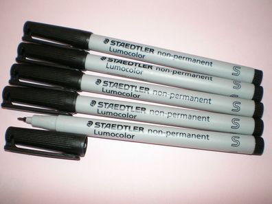 5x Staedtler Folienstift Lumocolor S non-permanent 311-9 schwarz OHP Pen Marker