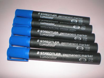 5x Staedtler Permanent Marker 352-3 blau Rundspitze 2mm Filzstift DRY SAFE