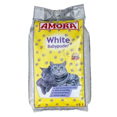 AMORA Katzenstreu White Compact mit Babypuder 15l (2,26€/ L)